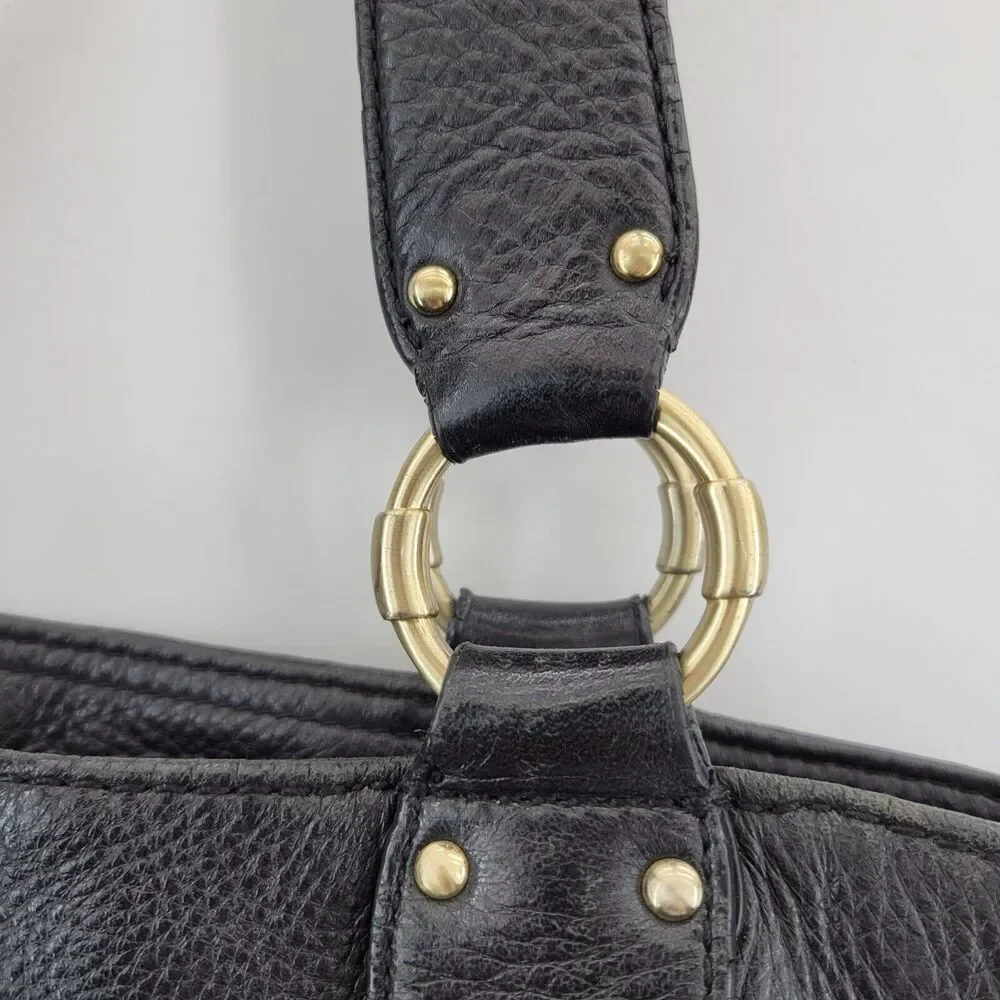 Michael Kors Black Leather Tote Bag Shoulder Bag Gold Tone‎ Hardware 17x12x5.5 - Picture 10 of 14